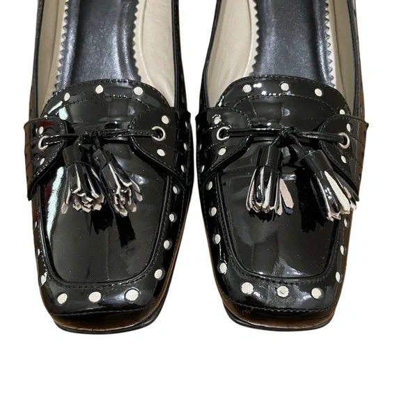 Coach Jude Patent Leather Black Parchment Studded Tassel Kitten Heels Women 10 - Picture 5 of 11